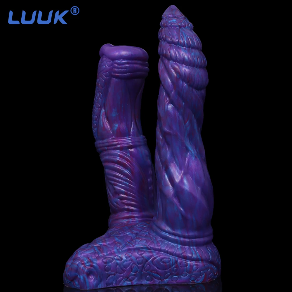 LUUK Silicone Animal Double Dildo with Sucker Sex Toys Blue Demon Lesbian Sexy Penis Anal Plug Fake Dick Masturbator Adult 18