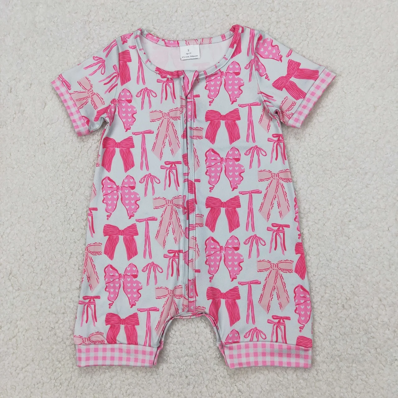 Wholesale Baby Girl Bows Clothes Children Infant Western Zipper Newborn Romper Kids Wear Short Sleeves Coverall Toddler Bodysuit