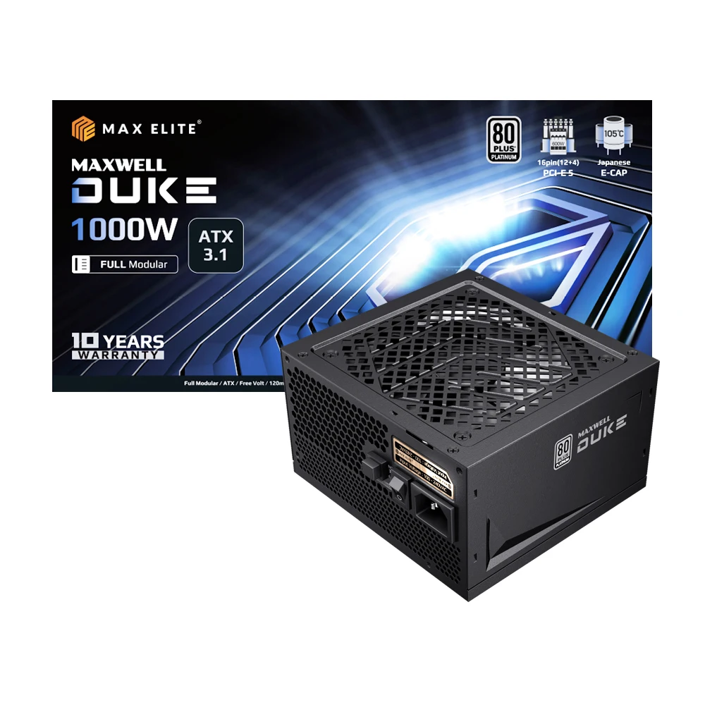 Max Elite MAXWELL DUKE 1000W 80PLUS PLATINUM Full Modular ATX 3.1 (PCIE5)