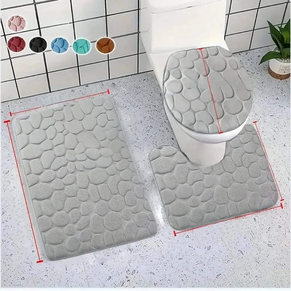 Pokrycie deski sedesowej 3 szt. Zestaw Mata do kąpieli Prysznic Dywanik podłogowy Strona główna Łazienka Antypoślizgowa chłonna wycieraczka Pebbles Bathtub Decor Carpet — zdjęcie 2
