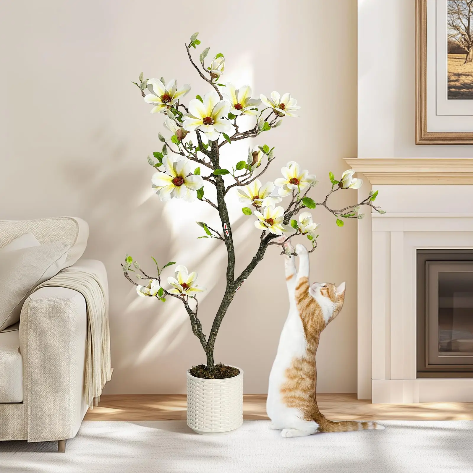 Orchidée artificielle blanche de 120 cm de hauteur, plante artificielle d'intérieur réaliste avec branche, plante artificielle sans entretien, décoration d'arbre artificiel en pot pour salon, bureau et balcon