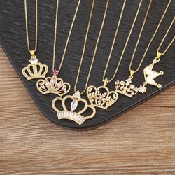 Nidin Light Luxury Trendy Crown Shape Shiny Zircon Charm Pendant Necklace 6 Styles For Women Girl Lucky Jewelry Delicate Gifts