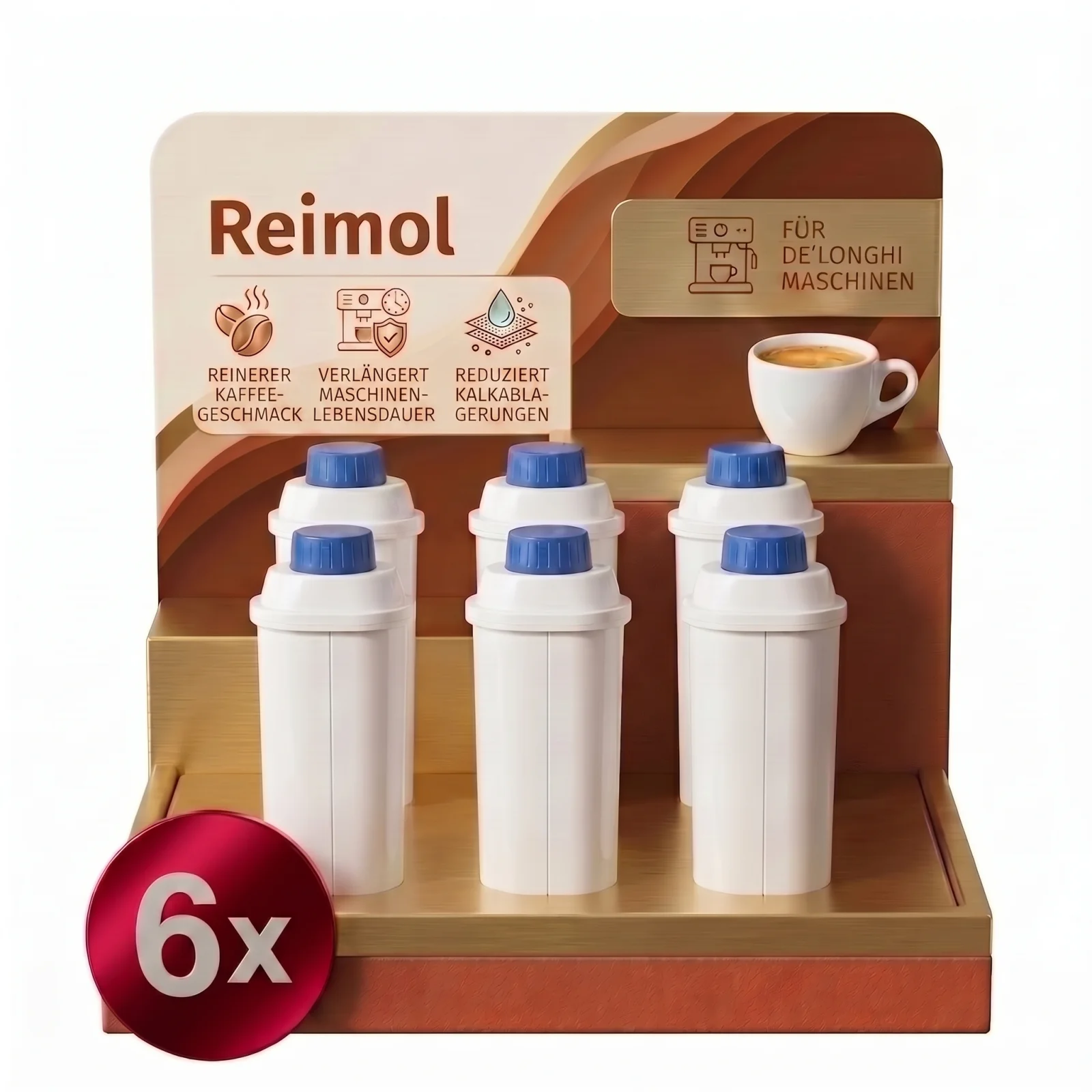 Reimol 6 Stück Kaffeevollautomat Wasserfilter, Ersatz Kompatibel mit Delonghi ECAM-Serie, Dinamica, Cappuccino System, Magnifica