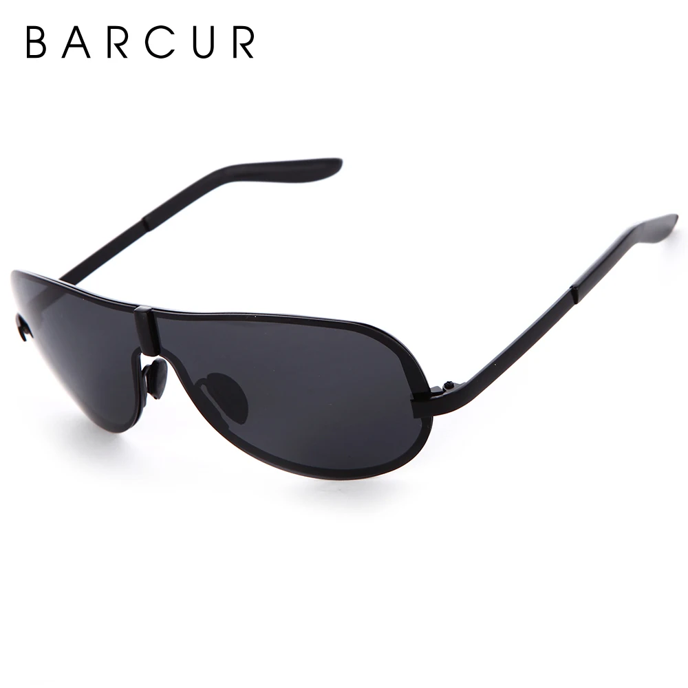 BARCUR Polarized Black Sunglasses Male Rimless Yellow Glasses Men Driving Night Vision Eyewear Accessories Oculos