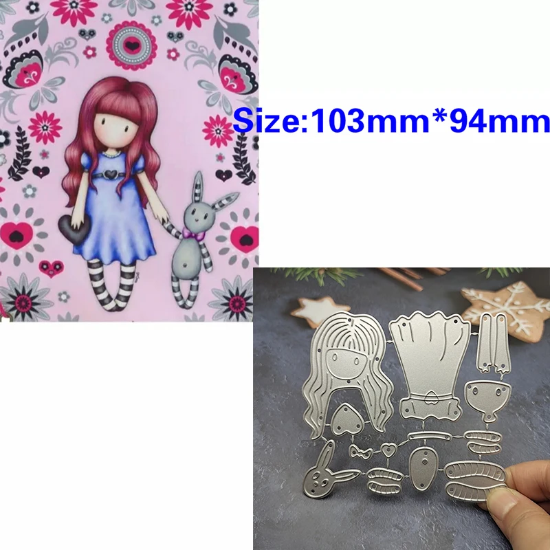 New Arrival Cute Heart Girl with Rabbit Metal Cutting Dies for 2022 DIY Scrapbooking Princess Stencils Card Making