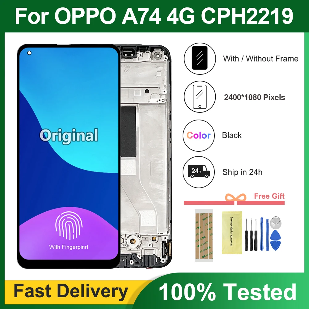 

6,43 "оригинальный ЖК-дисплей для OPPO A74 4G CPH2219, дигитайзер сенсорного экрана в сборе, замена для OPPO A74 LCD