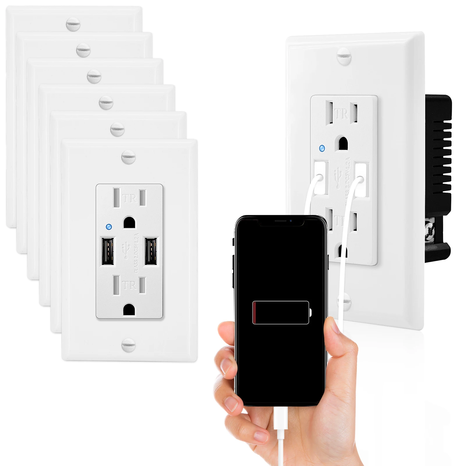 

1 шт.-20 шт. USB-розетка стандарта США, электрическая розетка, устойчивая к несанкционированному доступа настенная встроенная вилка типа B, два высокоскоростных USB-порты для зарядки