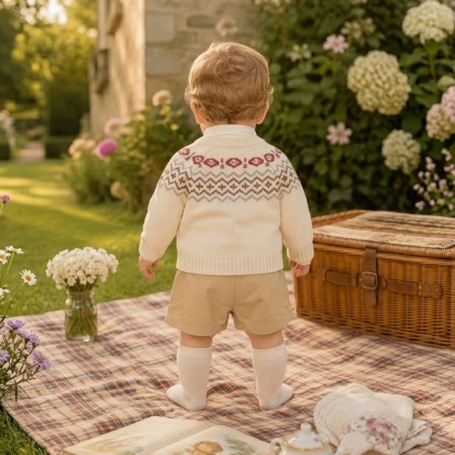 Spanisches Vintage-Kleidungsset für Babys, Jungen, Langarm-Strickjacke, Overall, Shorts, Outfit, Hochzeitsanzug für Kleinkinder, 1-4 Jahre – Detail 4