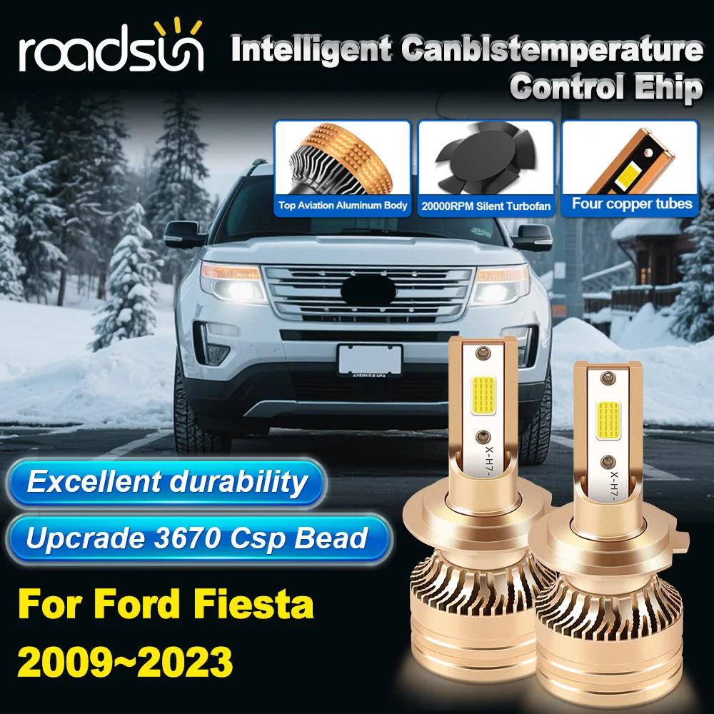 

2 шт. светодиодные фары H7 для Ford Fiesta 2009 ~ 2023 H7 COB чип IP68 360 градусов освещение встроенный драйвер Plug Play светодиодные лампы