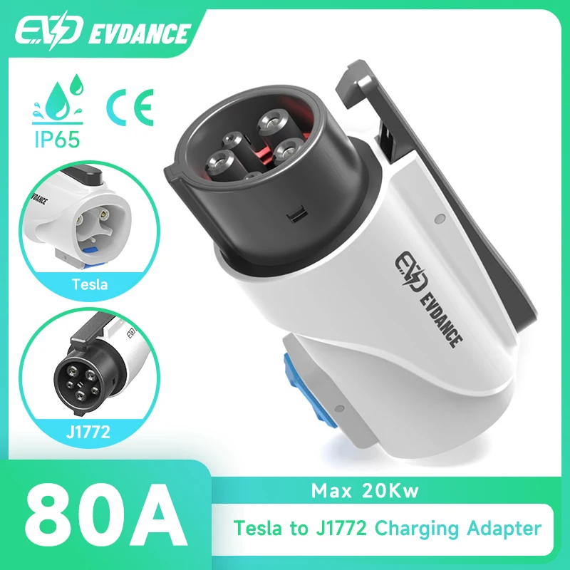 EVDANCE-adaptador portátil para carro elétrico, acessórios de carregamento rápido EV, compatível com carregadores Tesla NACS, J1772 80A 20KW