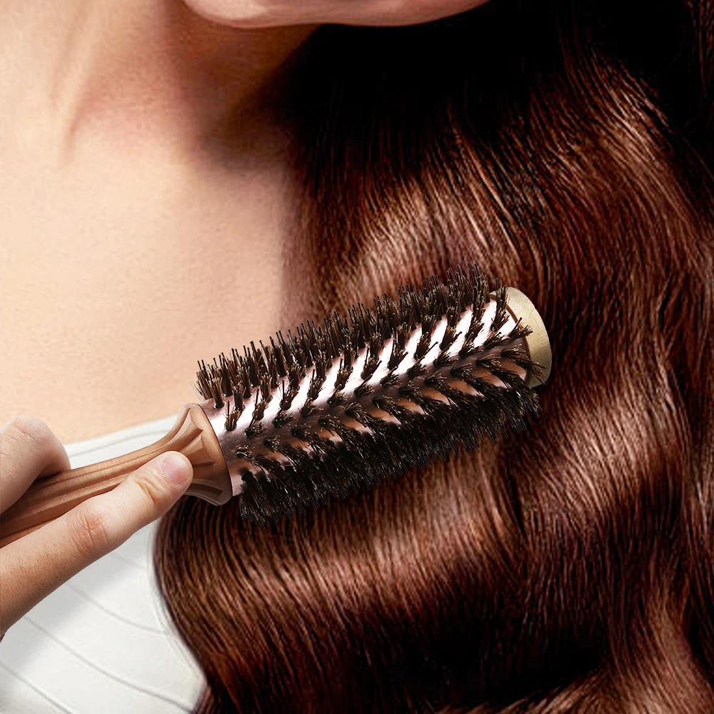 Professional Round HairBrush Quiff Roller Curly Comb Anti-static Roller Comb for Women Rose Golden