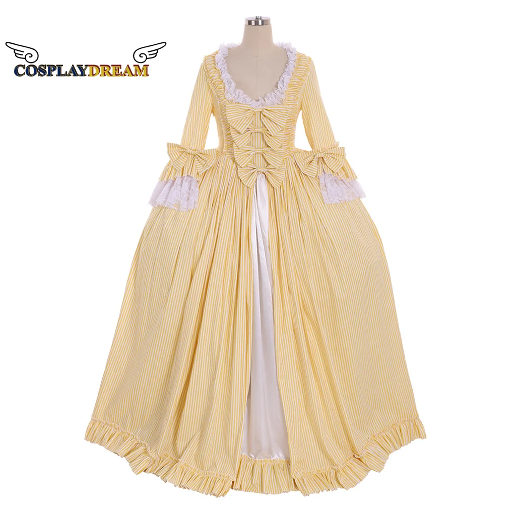 

18th Century Marie Antoinette Victorian Rococo Yellow Costume Dress Halloween French Court Dress Medieval Rococo Cotton Dress