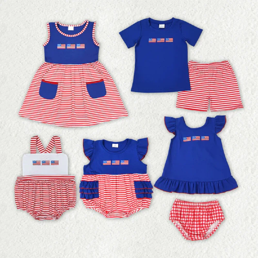 Summer Fashion Match Baby Girls Boys 4th Of July Flags Sibling Clothing Sets Wholesale Boutique Fashion Children Clothes