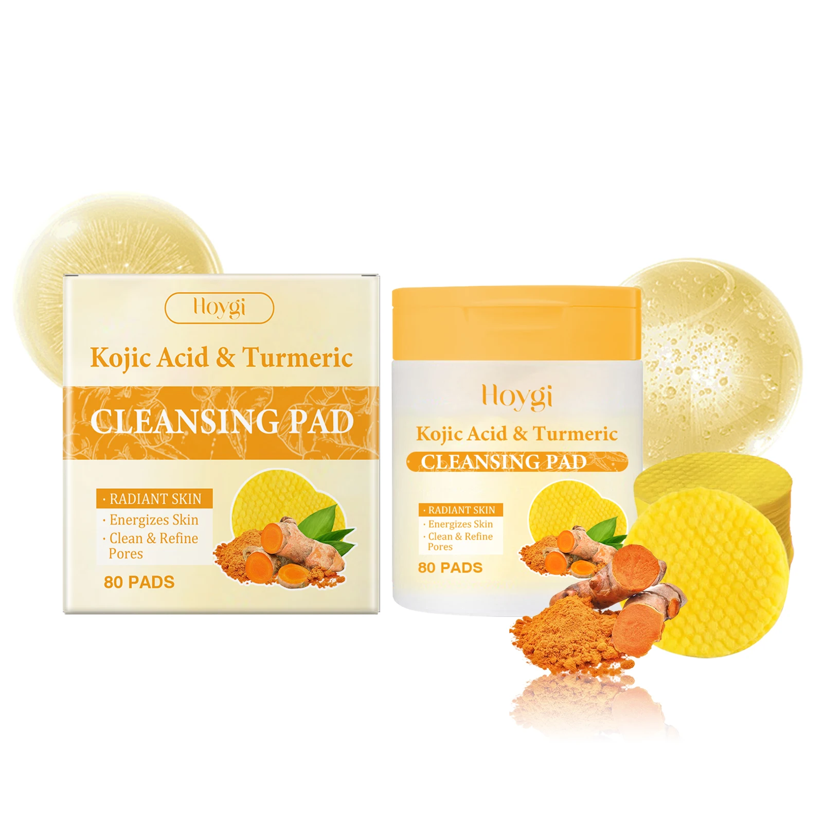 80PCS Turmeric Face Cleaning Pads Gentle Moisturizing Refine Pores Oil Control Enhance Smoothness Glowing Facial Exfoliating Pad_voghion.com