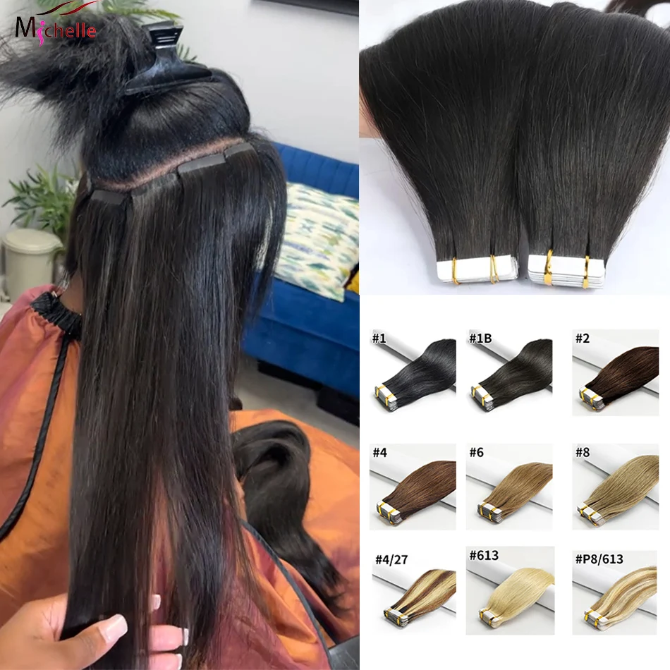 

Лента для наращивания человеческих волос, 20 шт./упак., натуральные прямые черные бесшовные волосы для наращивания, 100% настоящие волосы, бразильские волосы для женщин