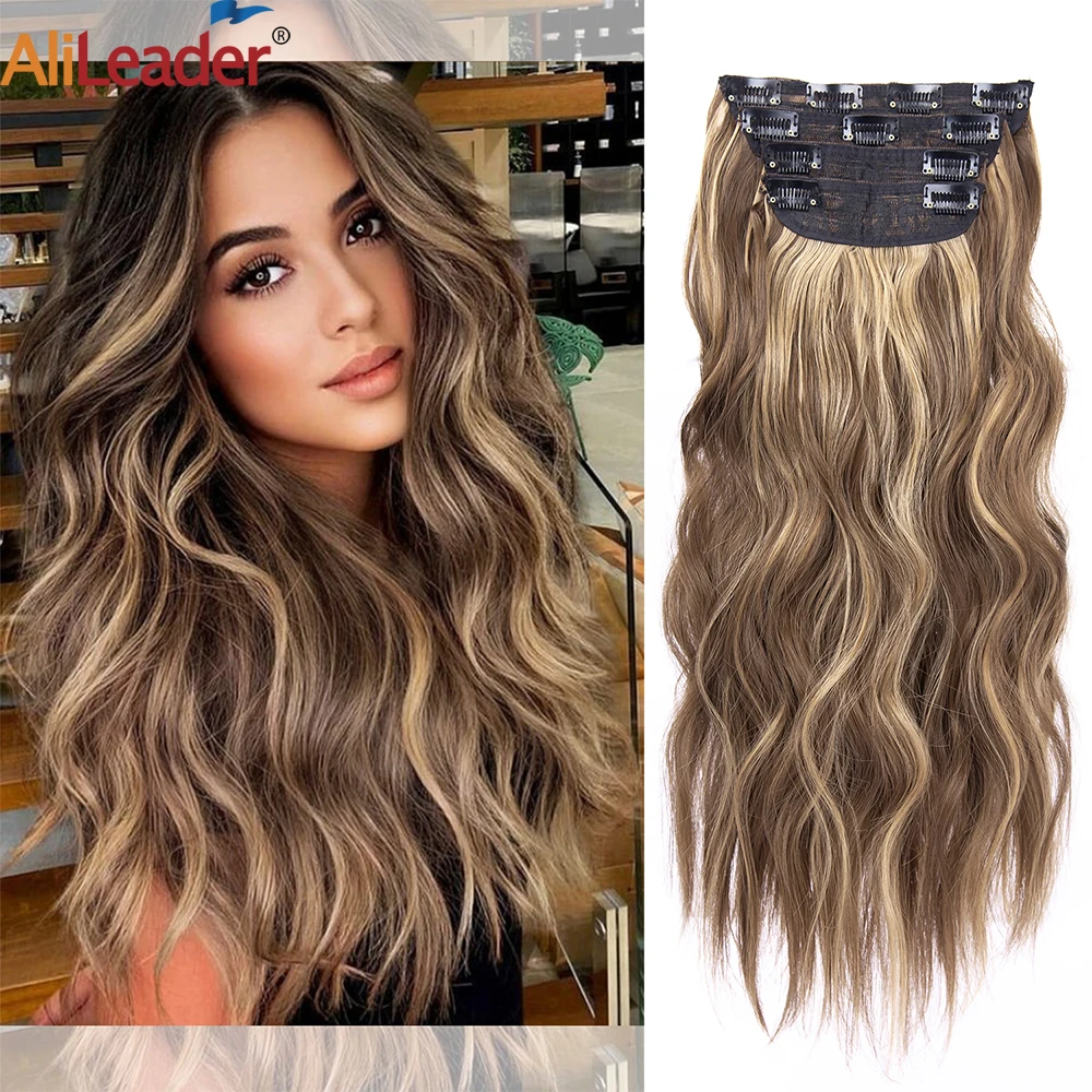 4 Teile/satz 20 Zoll Synthetische Haar Clip In Lange Wellenförmige Dicke Haarteile Für Frauen Vollen Kopf Synthetische Haar Extensions Ombre Haarteile