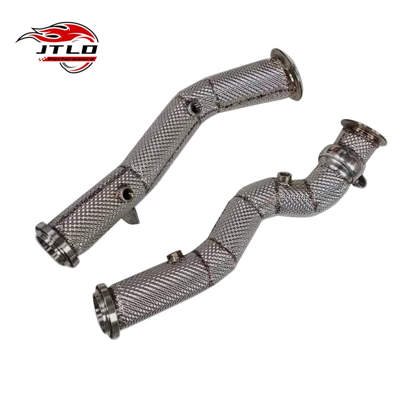 JTLD 63mm Stainless Steel Catless Exhaust Downpipe with Heat Shield for Mercedes BENZ W205 C43 C450 M276 AMG Right-hand Drive