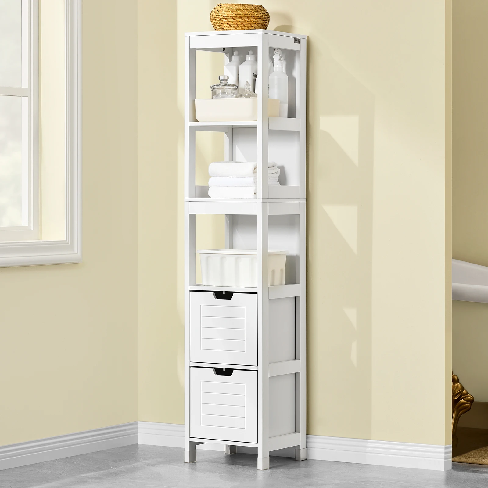 SoBuy FRG126 Hochschrank für Bad Badmöbel Badezimmer Badregal mit Fußpolster BHT ca.: 30x144x30cm
