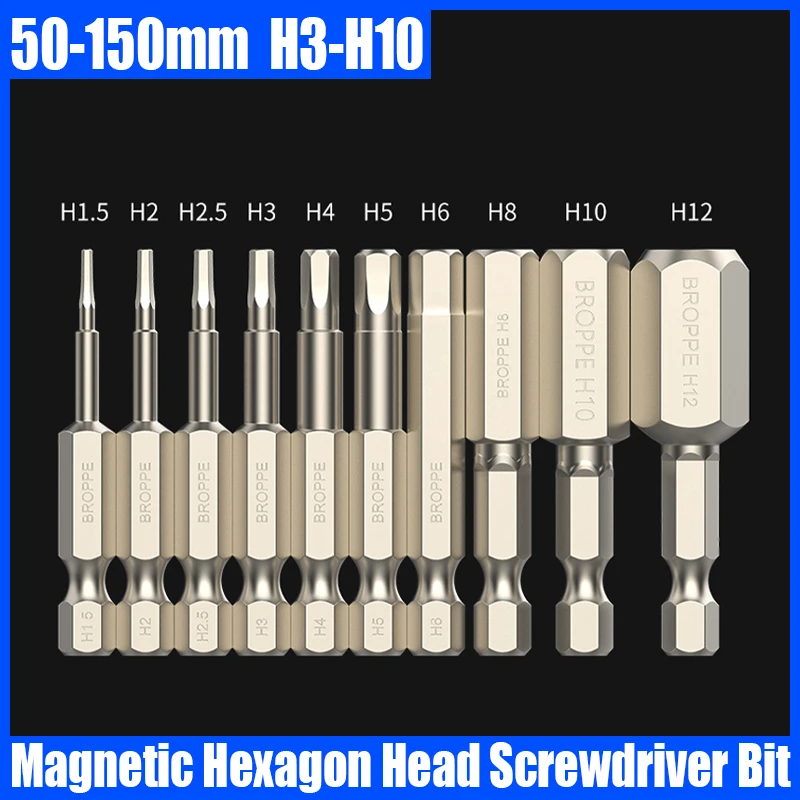 

50/75/100/150MM H3-H10 Hexagon Socket Screwdriver Bit Magnetic Electric Batch Head High Hardness S2 Alloy Steel Screw Driver Bit