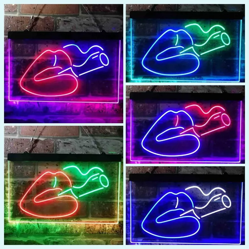 Sexy Smoking Lips Custom Dual Color LED Neon Signs for Personalized Gift Wall Luminous Lamp Shop Light Game Room Wall Decor