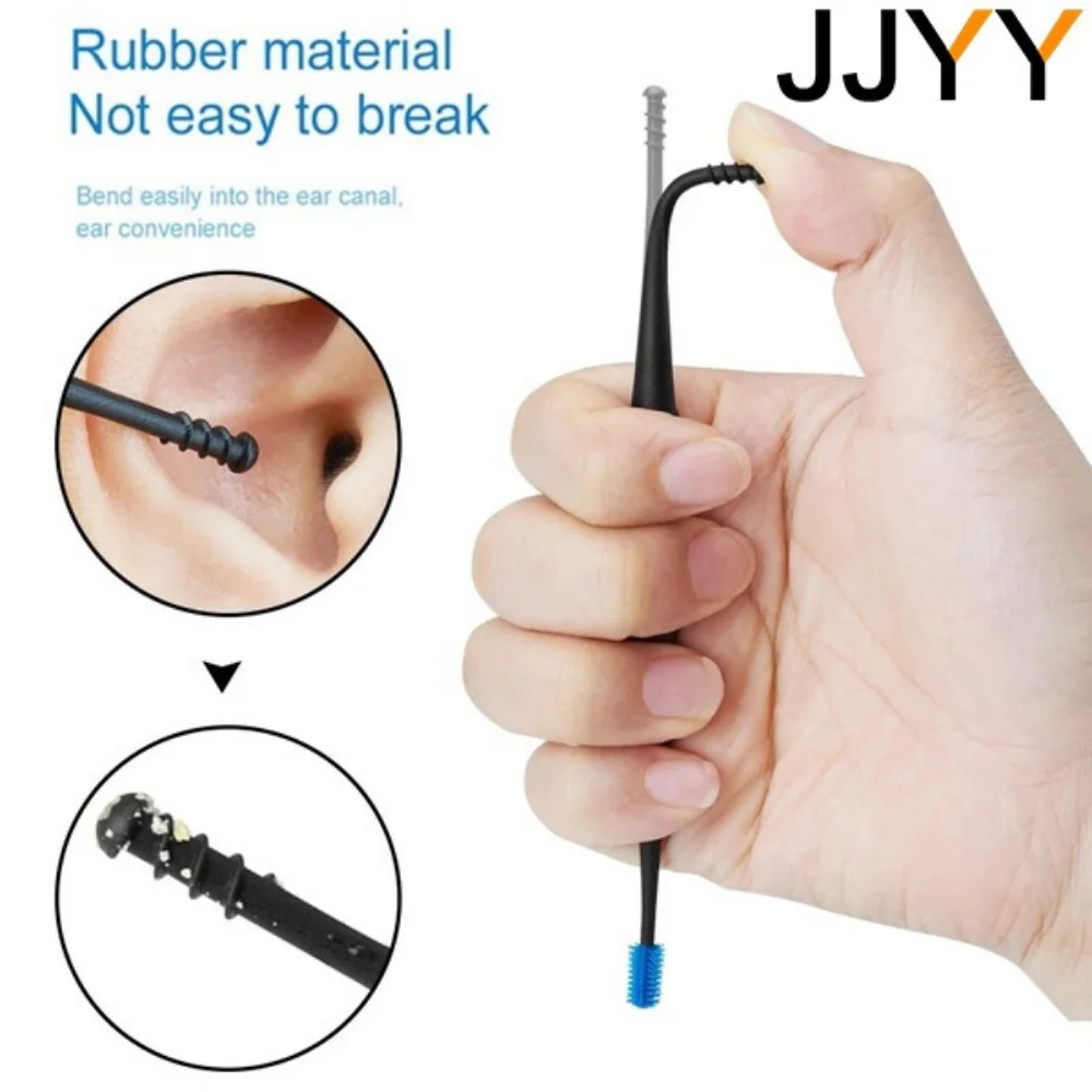 JJYY Soft Silicone Ear Pick Double-ended Earpick Ear Wax Curette Remover Ear Cleaner Spoon Spiral Ear Clean Tool