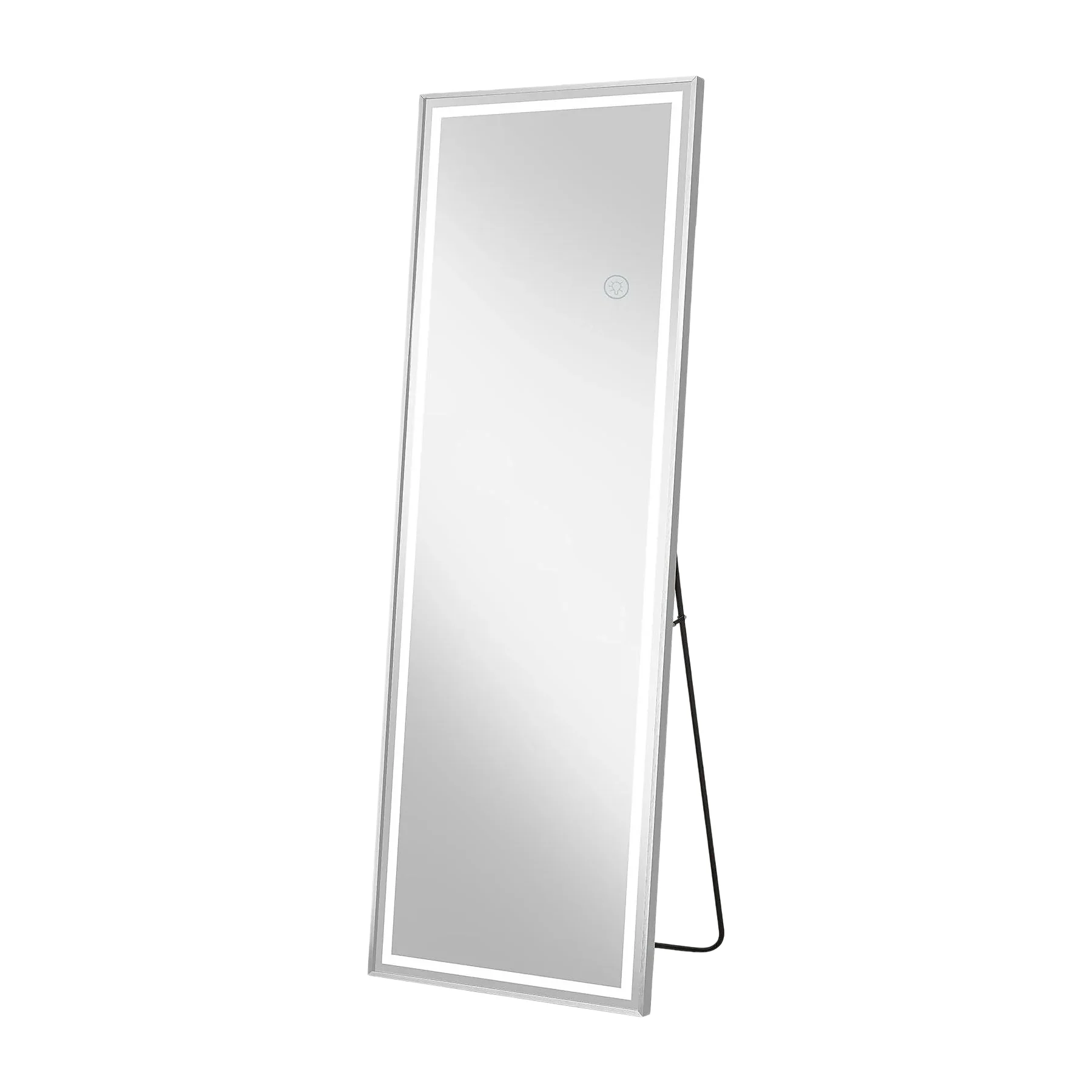 Standspiegel, Ganzkörperspiegel, 160 x 50 cm, LED-Beleuchtung, drei Farbtemperaturen, Helligkeitsregelung, hochauflösende Spiegeloberfläche, wasserdicht, Touch-Bedienung, Netzbetrieb, minimalistischer