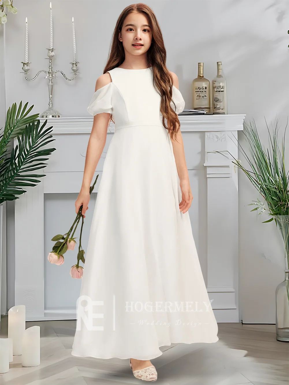 Роскошное платье подружки невесты с круглым вырезом, ванильное кремовое платье с цветочным узором для девочек, шифоновое платье длиной до пола с бантом для церемонии причастия