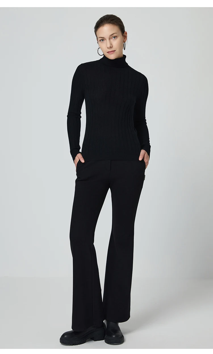BY3521239 Luxuriöser Damen-Kaschmir-Rollkragenpullover, weicher, gerippter, schmal geschnittener Pullover, Winter-Strickware mit hohem Kragen – Detail 12