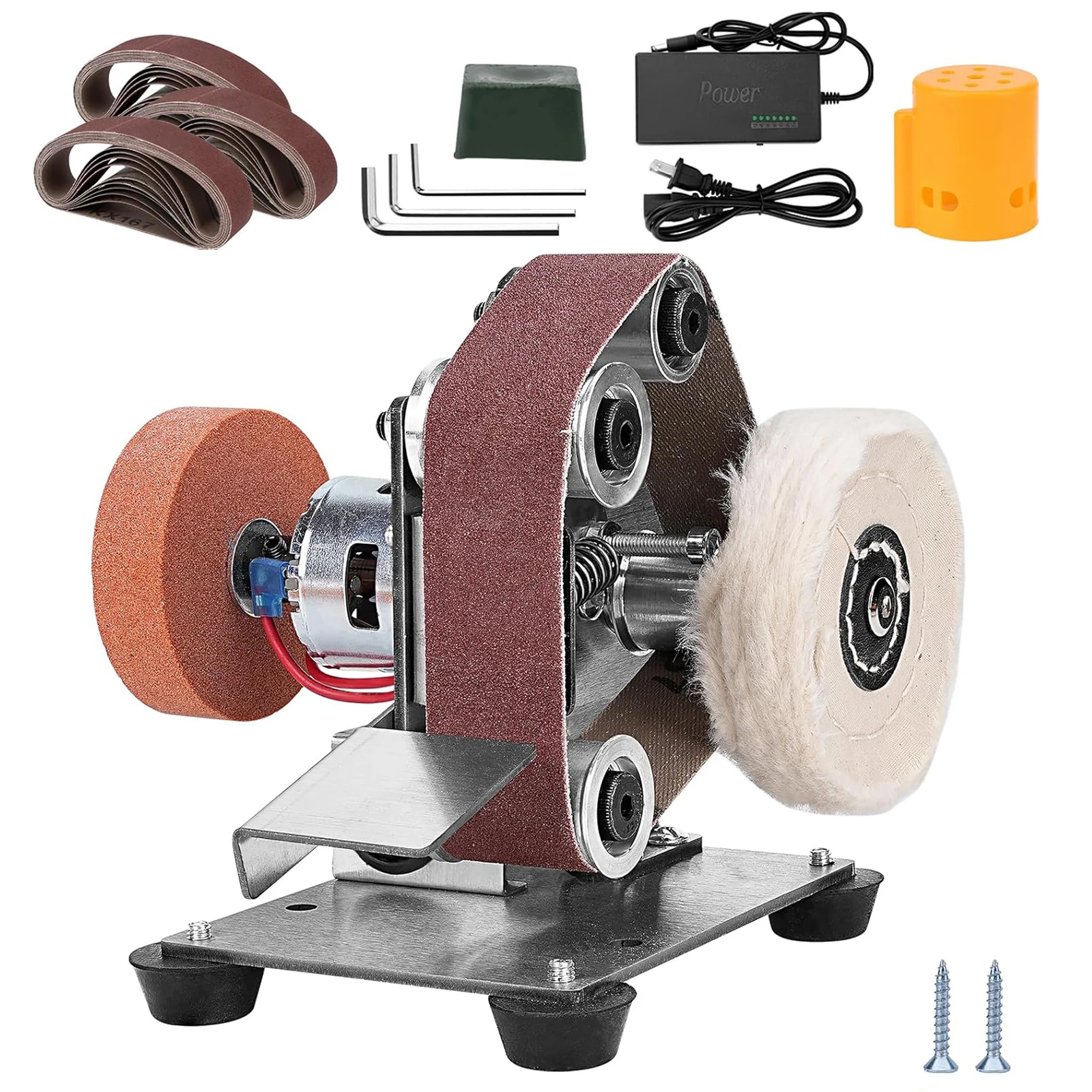 Mini Elektrische Schleifmaschine mit 7 Geschwindigkeitsstufen, Verstellbarer Edelstahl-Elektrobandschleifer, DIY Polier- und Schleifwerkzeug mit 30 Stück Schleifbändern für Holzbearbeitung und
