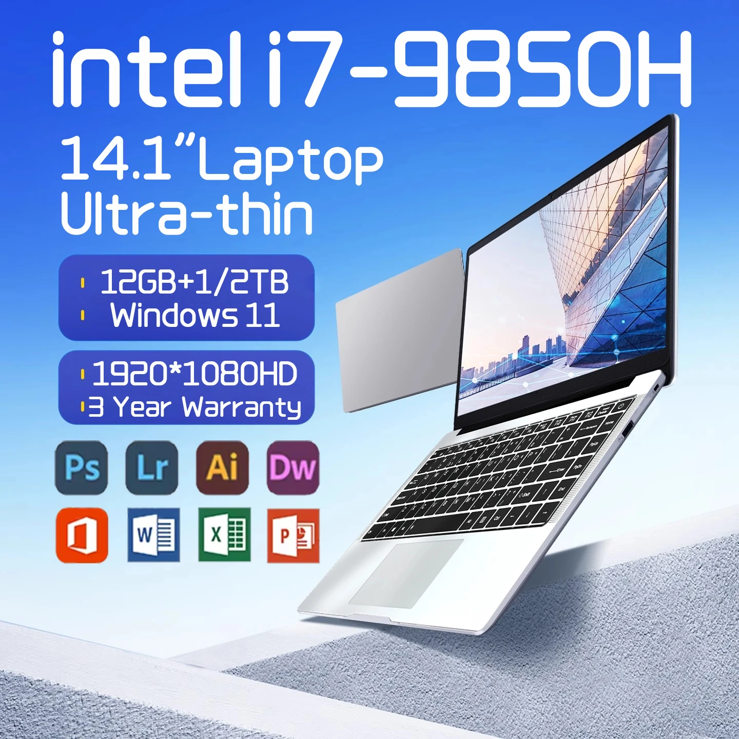 NUEVA Laptop con Windows 11, Intel Core i7 9850H, 12GB de RAM, 2TB SSD, Pantalla HD de 1920*1080, Laptop para Juegos de 14.1 Pulgadas, PC Gamer, Computadora Ultra Delgada para Oficina