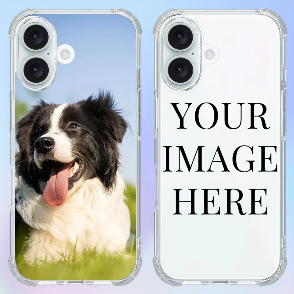 Funda transparente a prueba de golpes para iPhone 11 12 13 14 15 16 17 18 Pro XS Max 8 7 Plus Mini XR Air 16e 17e, personalizable con fotos de mascotas 2