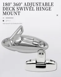 180 °   360 °   Cerniera per ponte girevole regolabile con montaggio superiore Bimini con cuscinetto in gomma Perno a sgancio rapido Accessori per barche in acciaio inossidabile 316