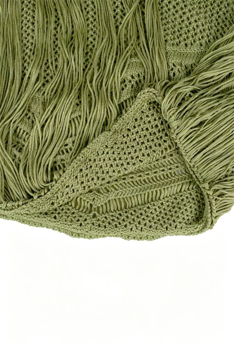Women's Sexy Off Shoulder Fringe Tassel Long Knitted Dress Summer Boho Beach Crocheted Swimsuit Bikini Cover-Up Swimwear Robe
