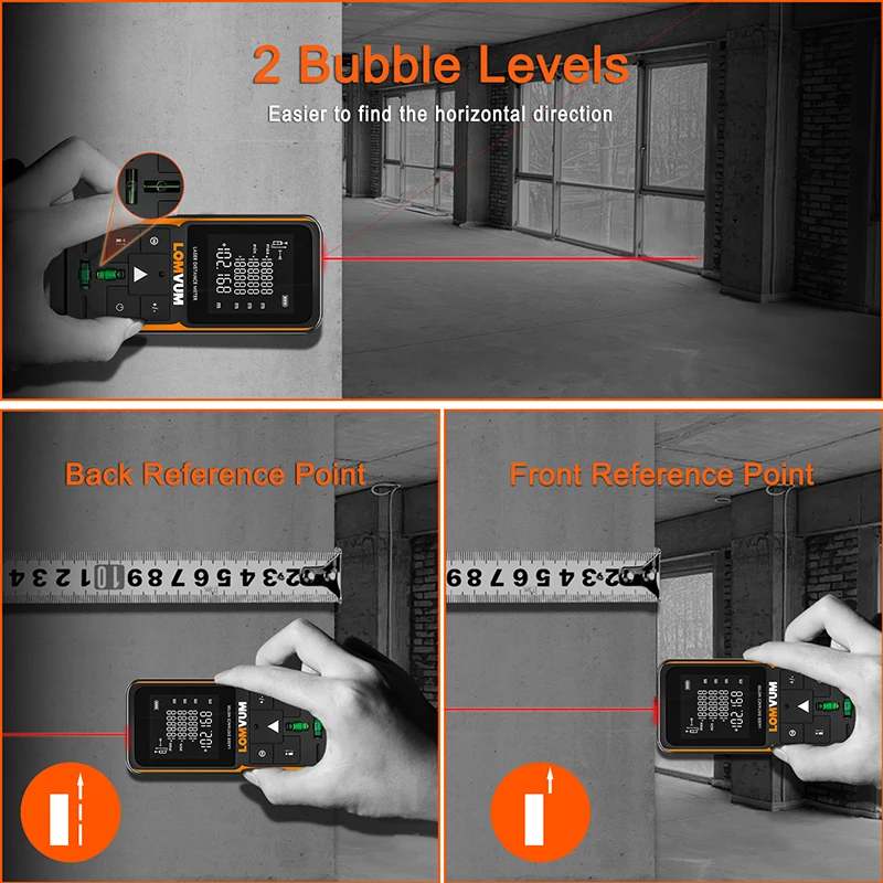 LOMVUM 50M 120M Laser Rangefinder Digital Laser Distance Meter Battery-Powered Laser Range Finder Tape Distance Precise Measurer