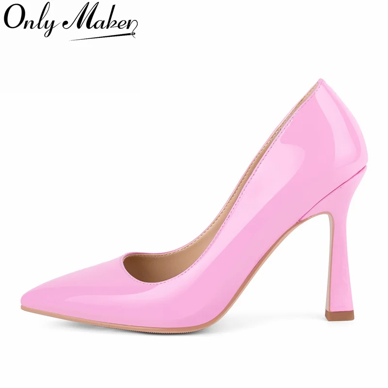 

Onlymaker женские туфли-лодочки из лакированной кожи с острым носком на высоком каблуке 10 см, офисное платье без шнуровки большого размера, классические туфли-лодочки на шпильке