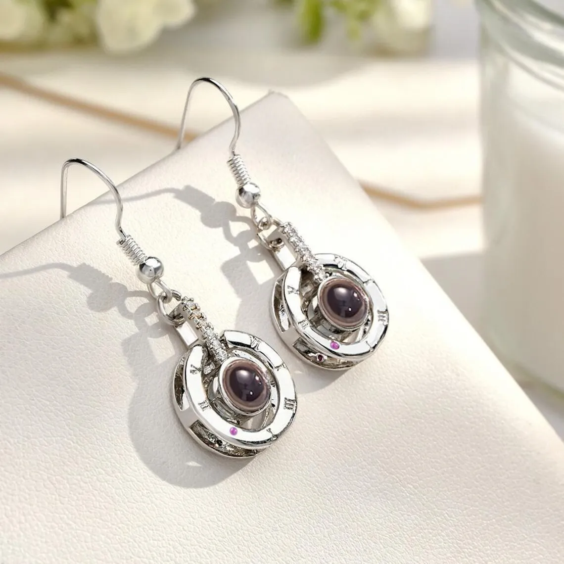 New Custom Photo Projection Drop Earrings Personalized Custom Picture Ear Hook Earrings Memorial Valentine's Day Couple Gift