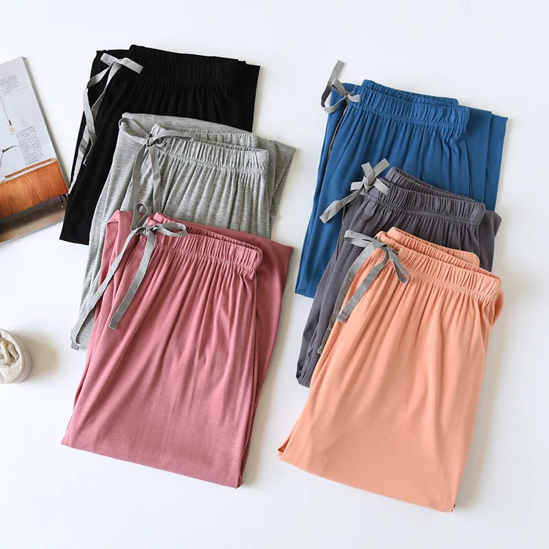 Spring Summer Women Soft Cotton Sleep Pants Girls Cool Home Trousers Sleepwear Pants Ladies Leisure Loosen Pajama Pants