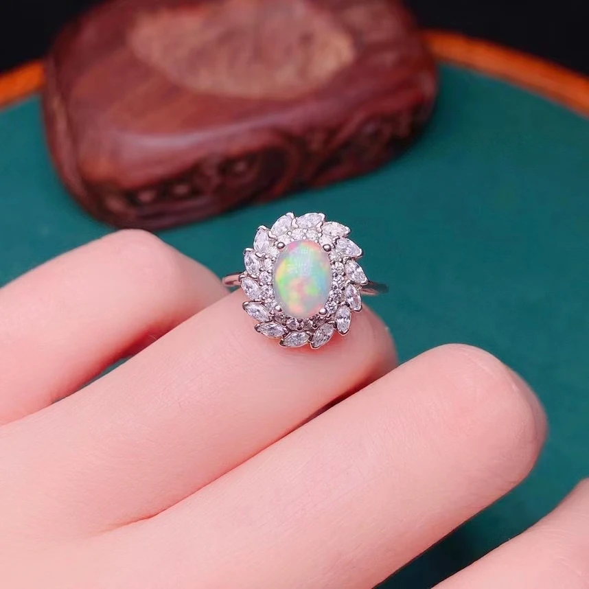 

100% 925 Sterling Silver Natural Opal Gemstone Women's Ring Party Marry Birthday Gift Girl Got Engaged MINI NEW