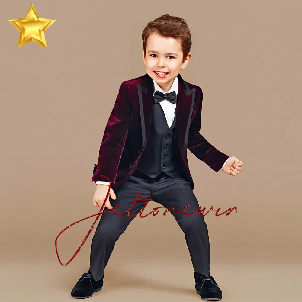 

Velvet Suit Kids Blazer Formal Jacket Pants Vest 3-piece Set Wedding Kids Tuxedo Gun Lapel Outfit Holiday Gift Clothes