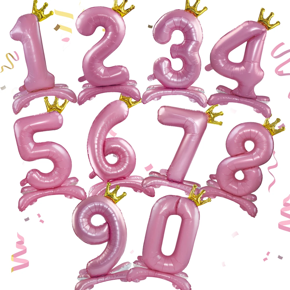 

42 Inch Crown Pink Number Balloon Foil Helium Big Number Balloons for Birthday Party Wedding Anniversary Decor Theme Supplies