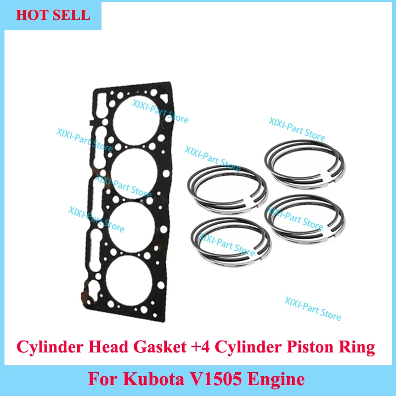

V1505 Cylinder Head Gasket Full Gasket Kit Set For Kubota Engine Piston Ring 78*2HK+1.5+4mm Overhaul Rebuild Kit