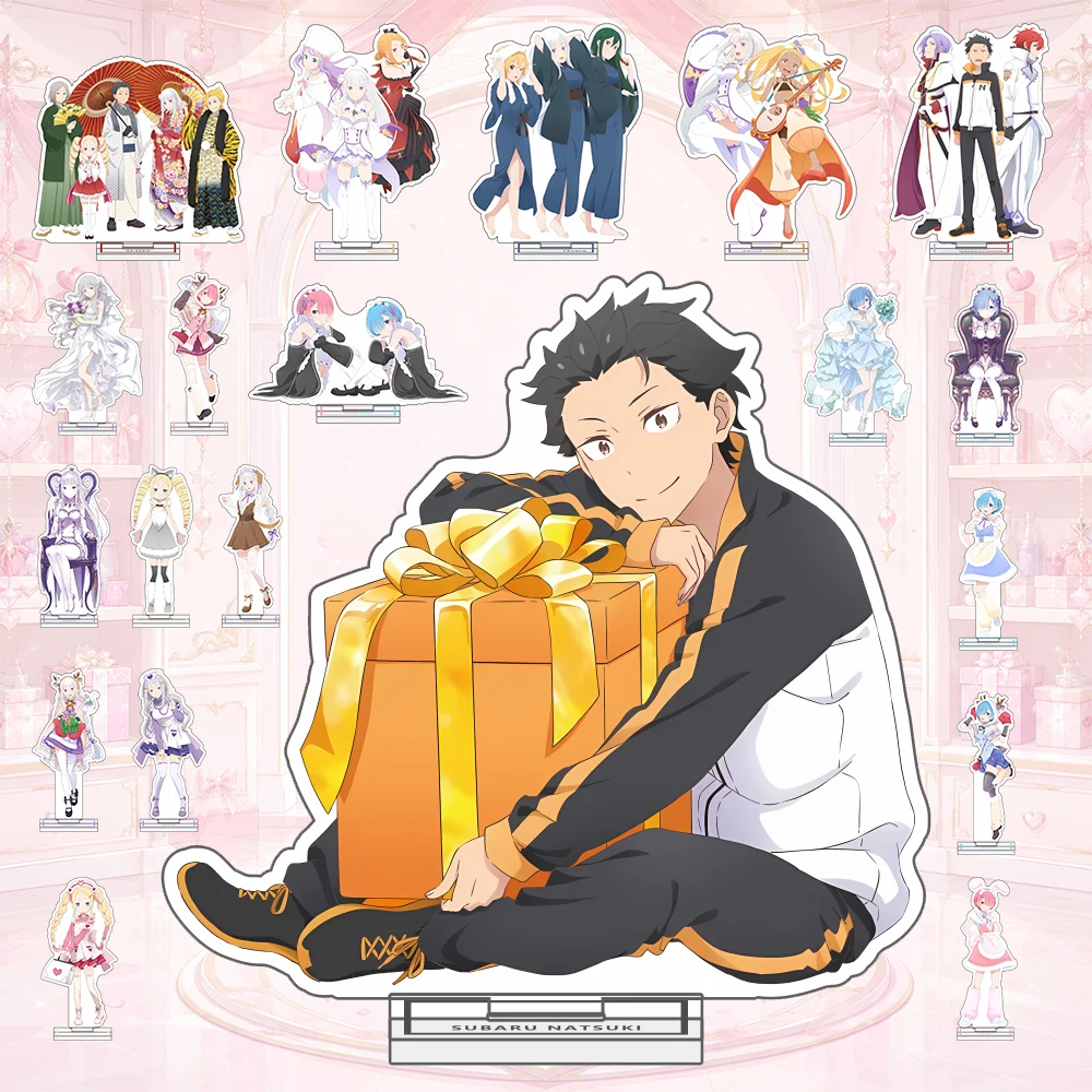 Anime Re:Zero Starting Life in Another World Stand keychain Rem Ram Subaru Emilia Beatrice Mimi Model Acrylic Action Figure gift