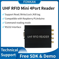 UHF RFID Reader 860-960Mhz RS232 Interface 4 Antenna Port  ISO18000-6C Free SDK and DEMO RFID Tag Reader