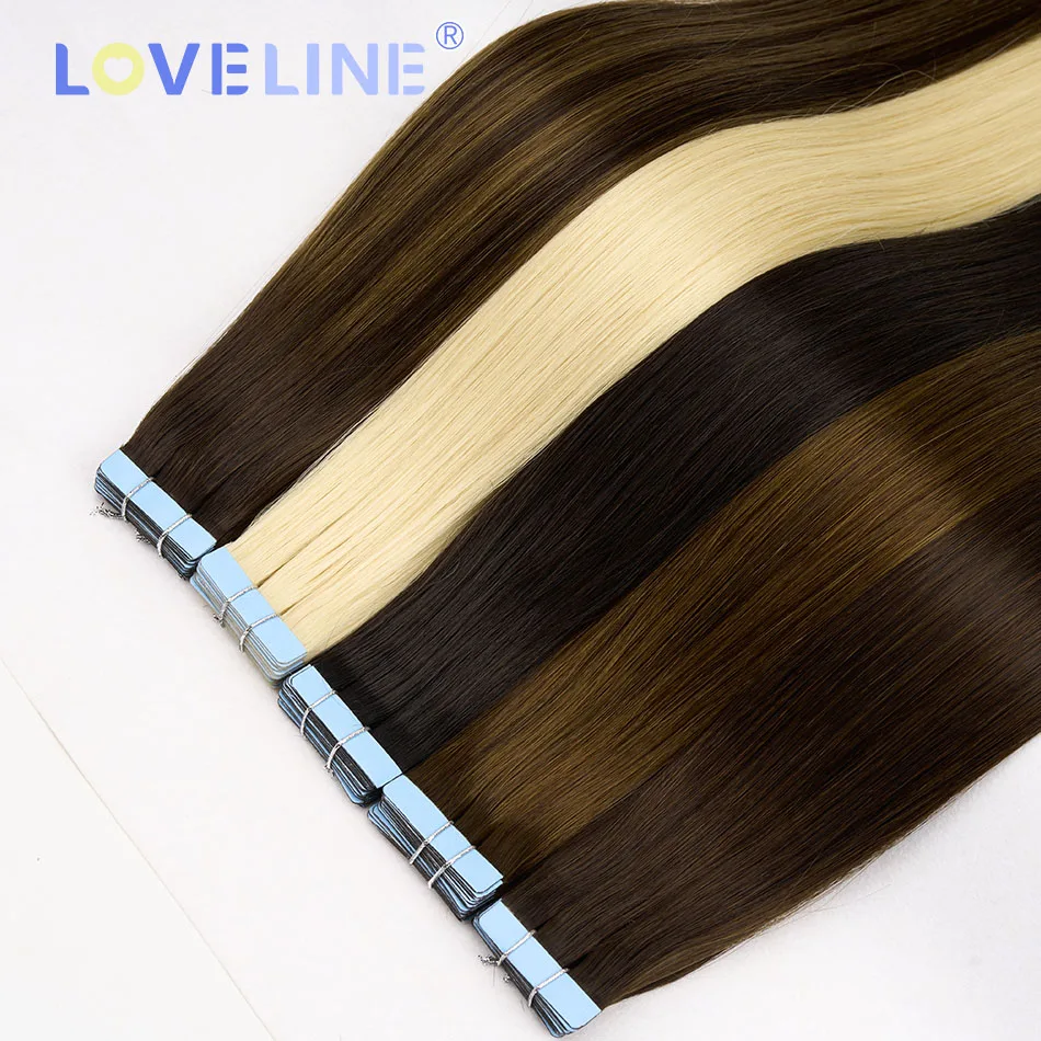 LOVELINE Tape In Hair Extensions Menselijk Haar 100% Virgin Remy Natuurlijk Menselijk Haar Huid Inslag Onzichtbare Naadloze Bruine Kleur