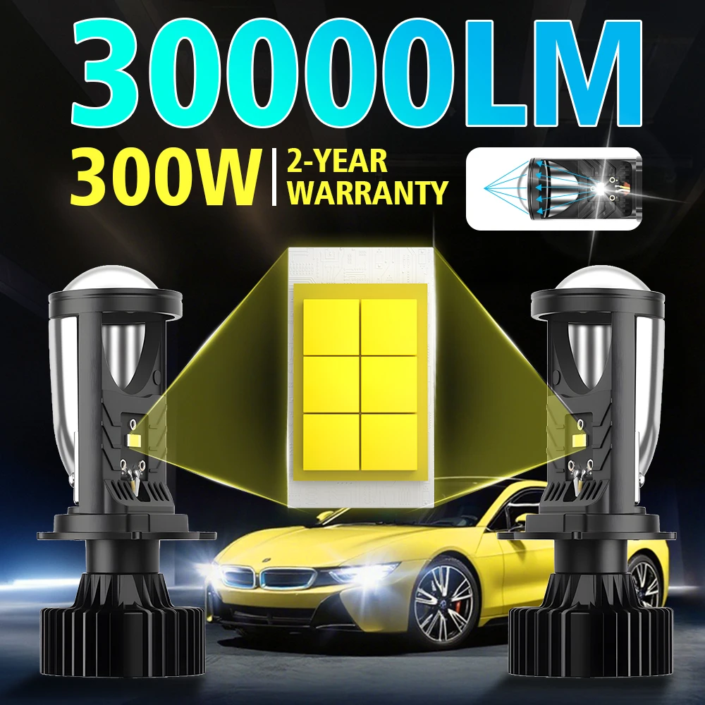 

30000LM H4 Bi LED Projector Lens HeadLamps Auto H4/9003/HB2 Hi/Lo 2 PCS Led Headlight Bulb Canbus For Car Auto Moto Fog Lights