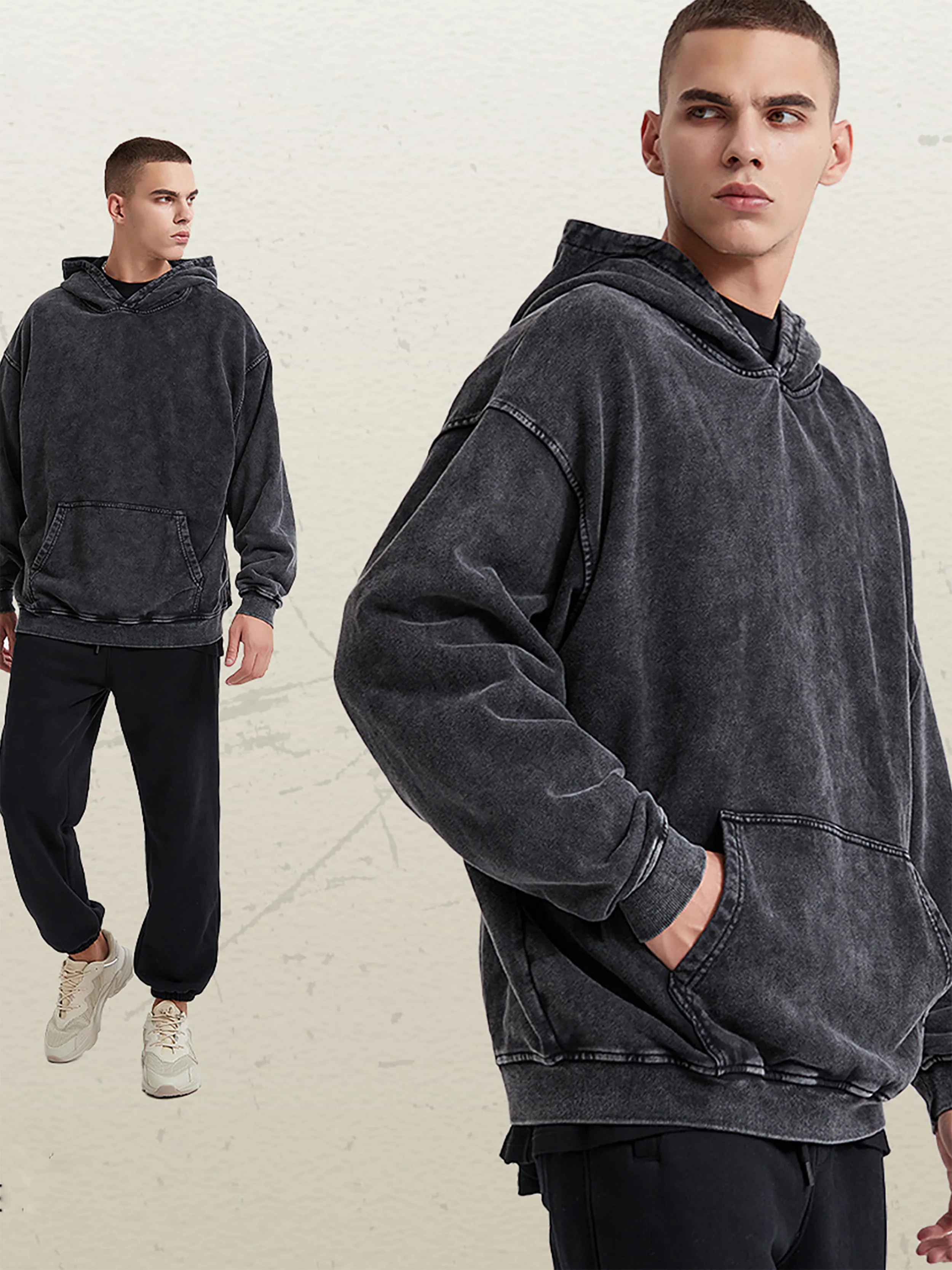 400 جرام سويت شيرت رجالي بقلنسوة Sea Set You Free مطبوع ريترو مغسول بأكمام طويلة سويت شيرت قابل للغسل في الغسالة مع ناعم