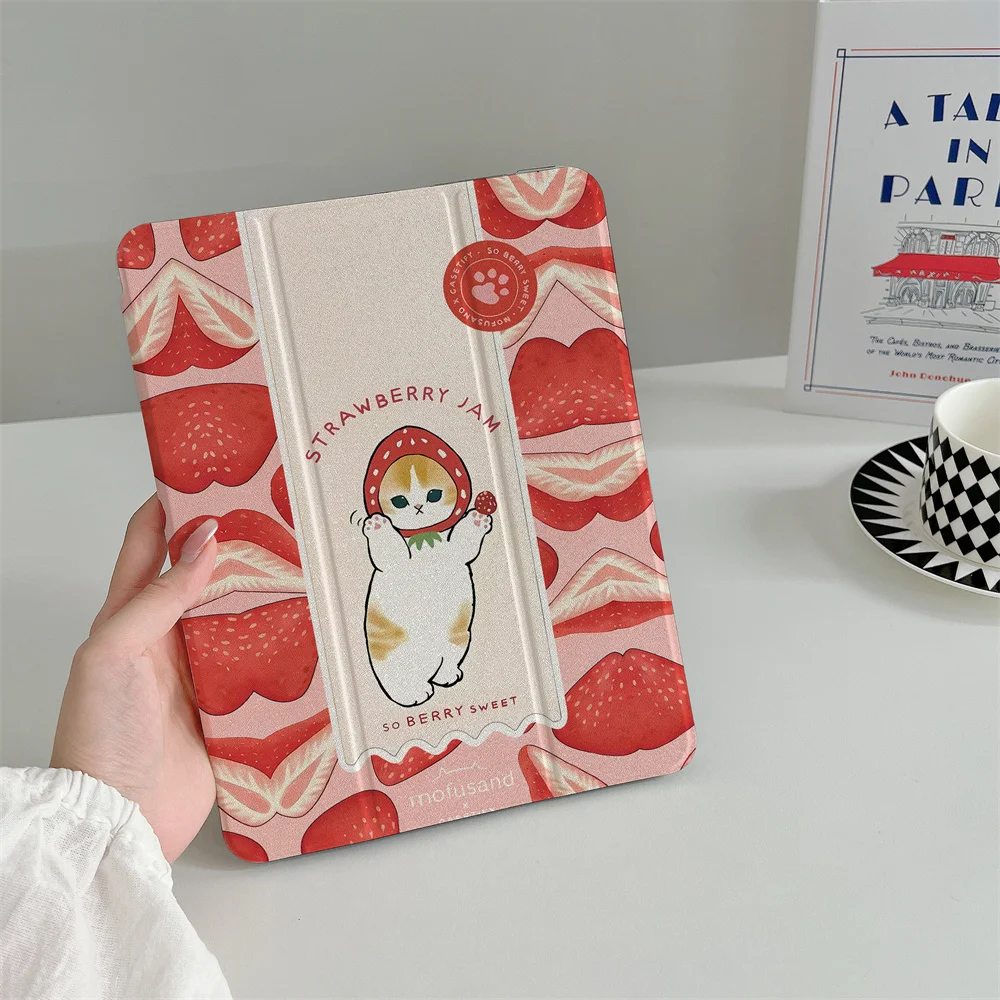 

Новый чехол Strawberry Cute Cat для iPad A16 2024 11 дюймов, 2025 Air 5/4 10.9 дюймов, iPad 10 9.7, 10.2/10.5, Mini 6/5 с отсеком для стилуса