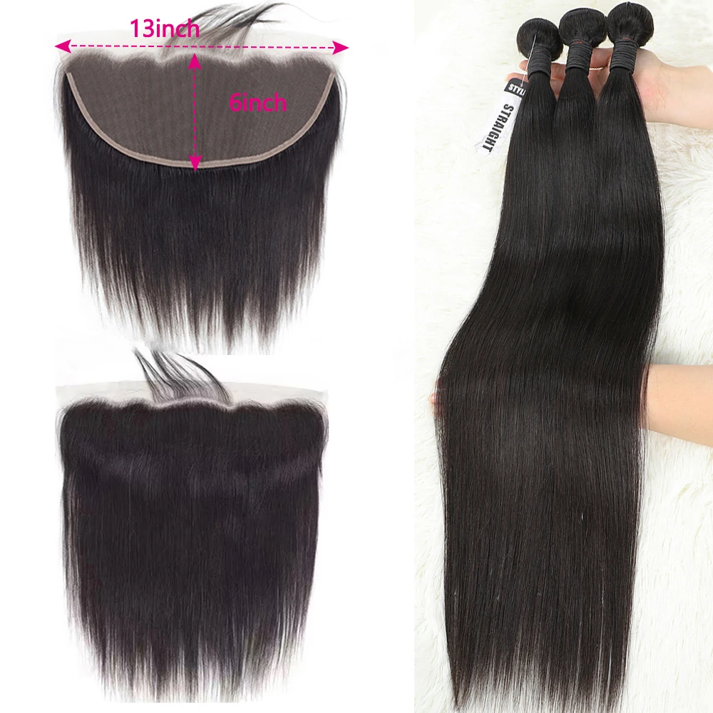 15A Tissage Cheveux Humains 3/4 Brésilienne Human Hair Bundles And Weaves 13x6 Frontal Lace Only 32inch Extension Cheveux Humain