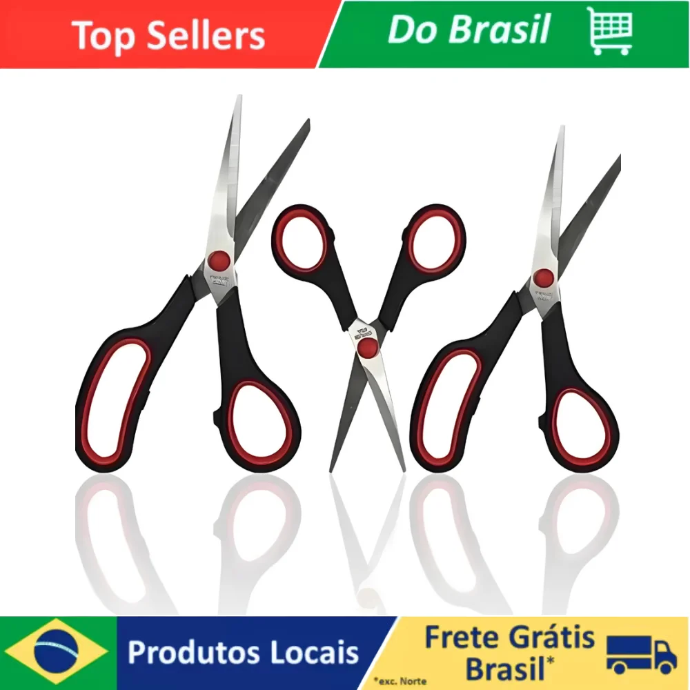 Tesouras Multifuncionais em Aço Inox – Kit com 3 Unidades para Cabelo e Papel