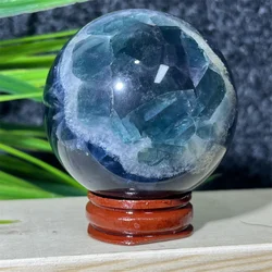 Crystal Natural Blue Fluorite Sphere Ball Stone Quartz Beauty Minerals Spiritual Reiki Living Ornaments Home Decoration +Stand